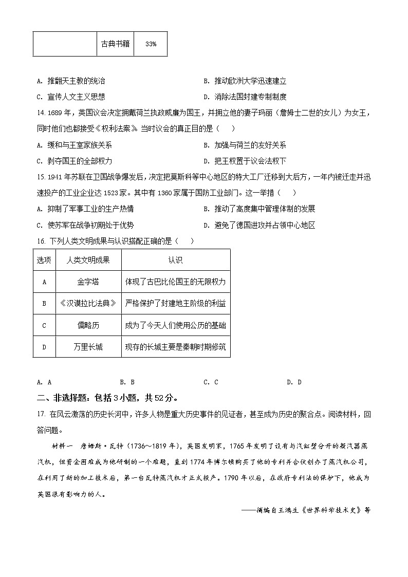 初中历史中考复习 精品解析：2021年四川省宜宾市中考历史试题（原卷版）03