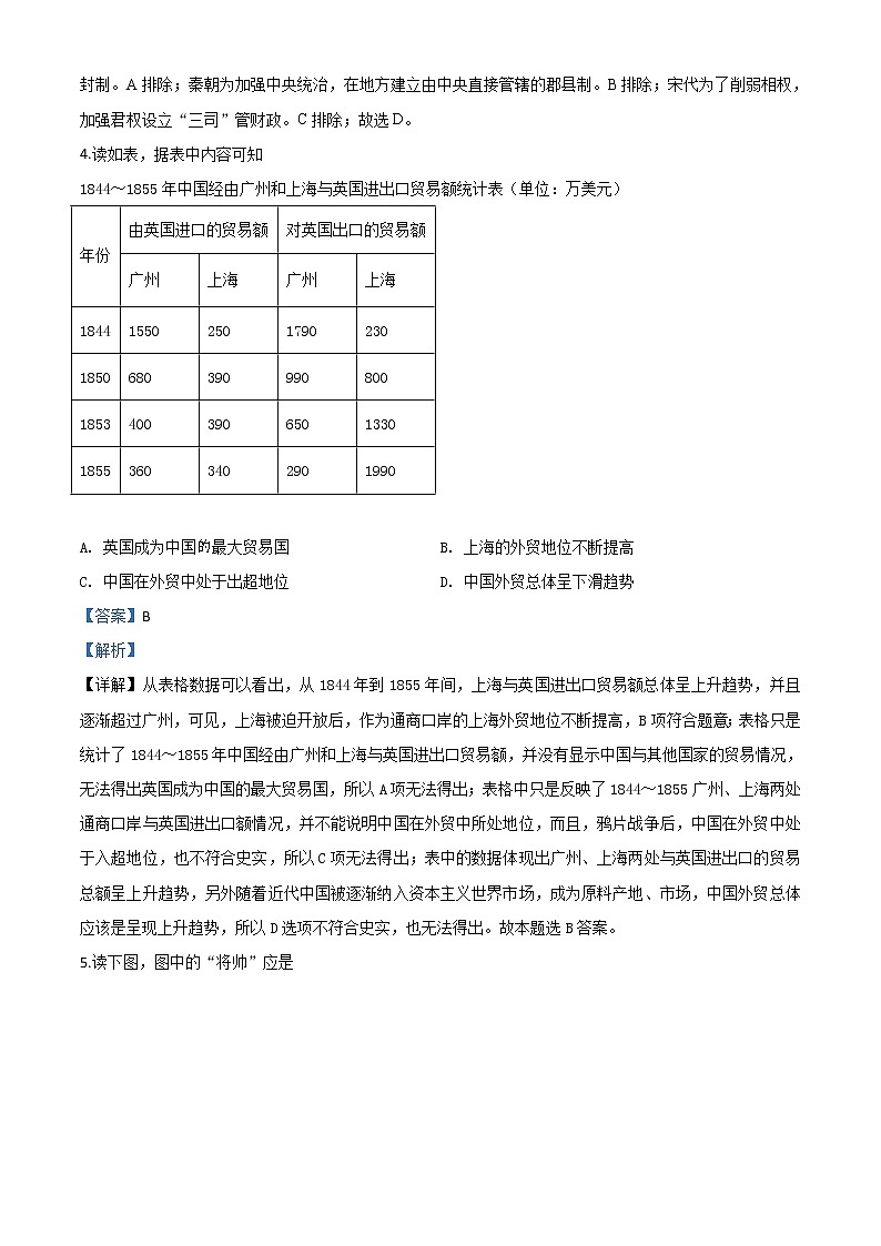 初中历史中考复习 精品解析：四川省德阳市2020年中考历史试题（解析版）02