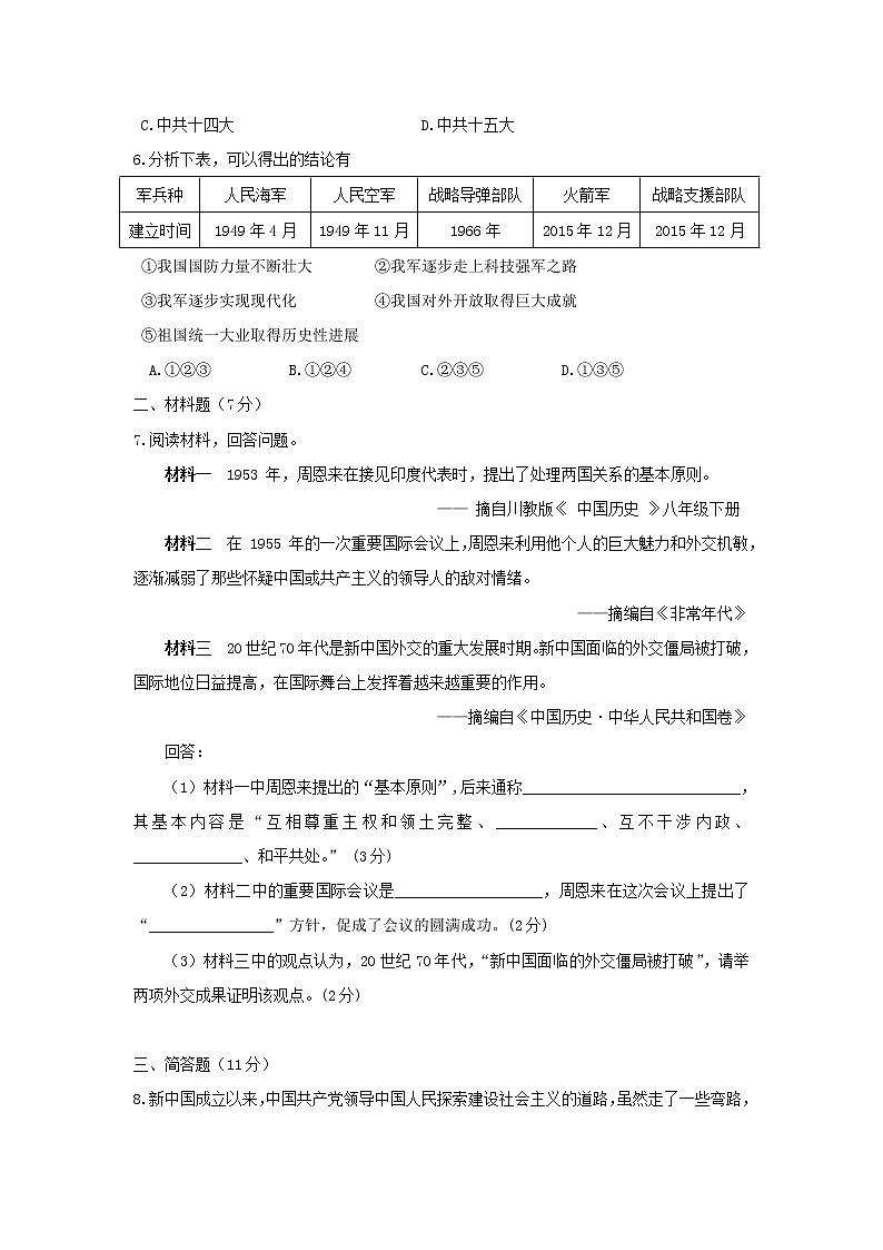 初中历史中考复习 宁夏2016年中考历史真题试题（含答案）02