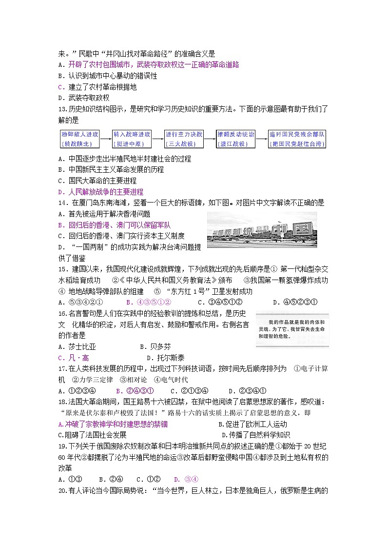 初中历史中考复习 山东省济宁市2015年中考历史真题试题（含答案）第3页