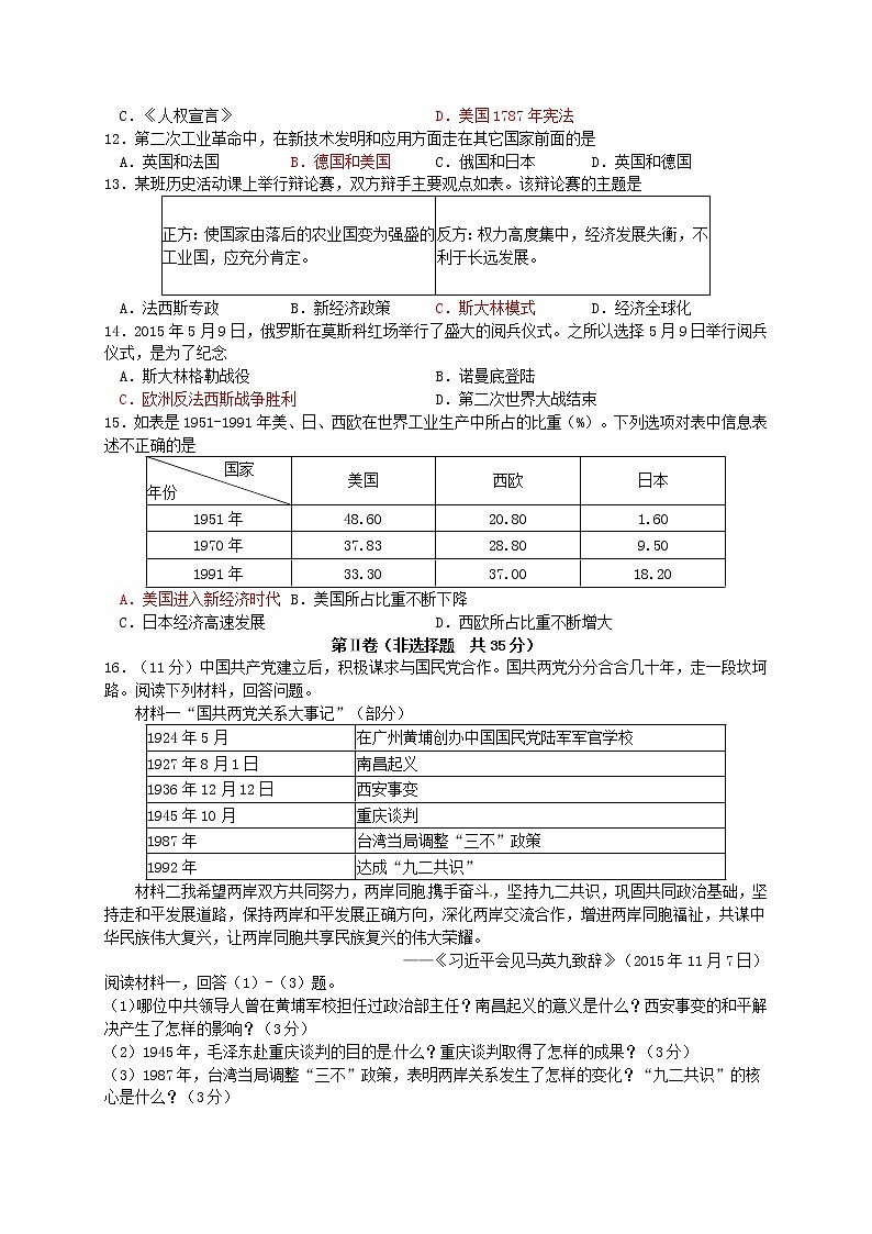 初中历史中考复习 山东省淄博市2016年中考历史真题试题（含答案）第2页