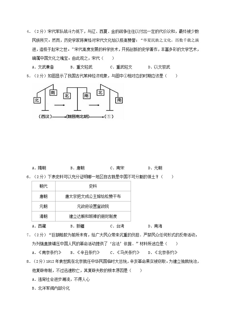 初中历史中考复习 陕西省西安市蓝田县2019年中考历史一模试题（含解析）02