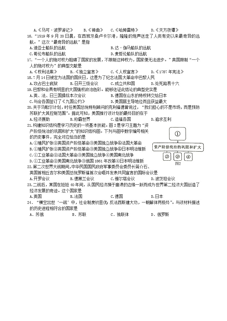 初中历史中考复习 四川省成都市2016年中考历史真题试题（含答案）第3页
