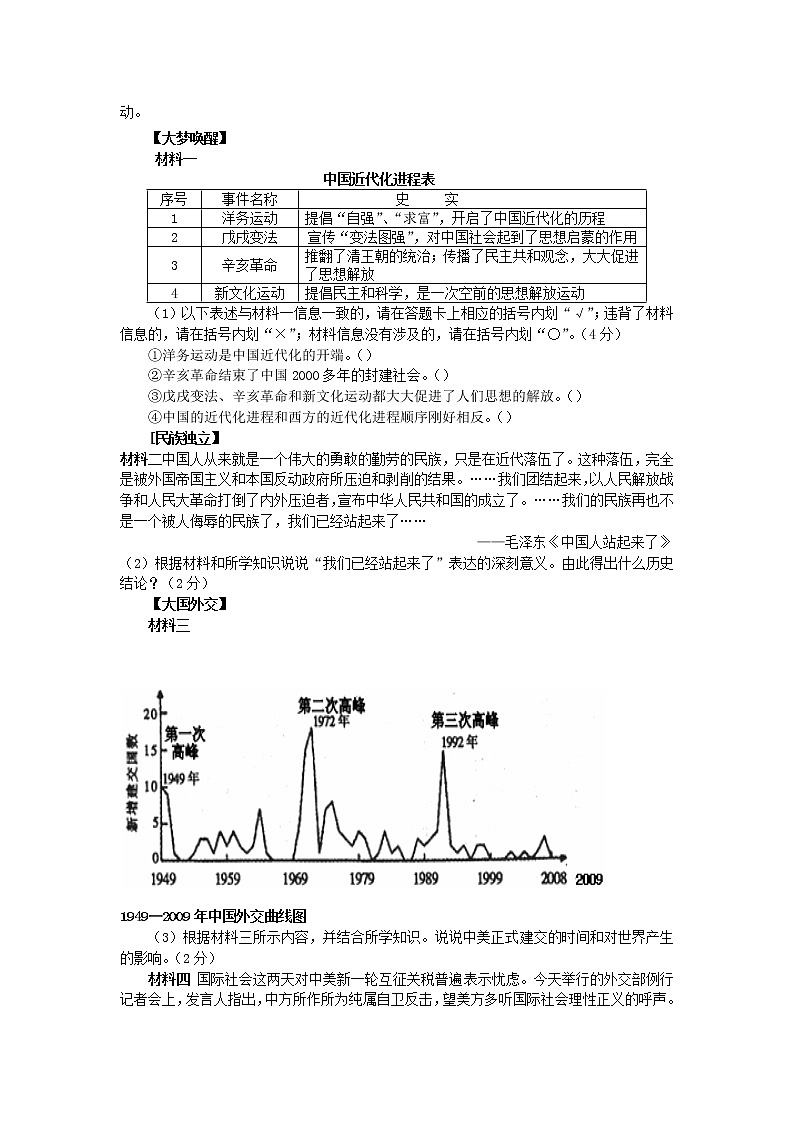 初中历史中考复习 四川省乐山市2019年中考历史真题试题03