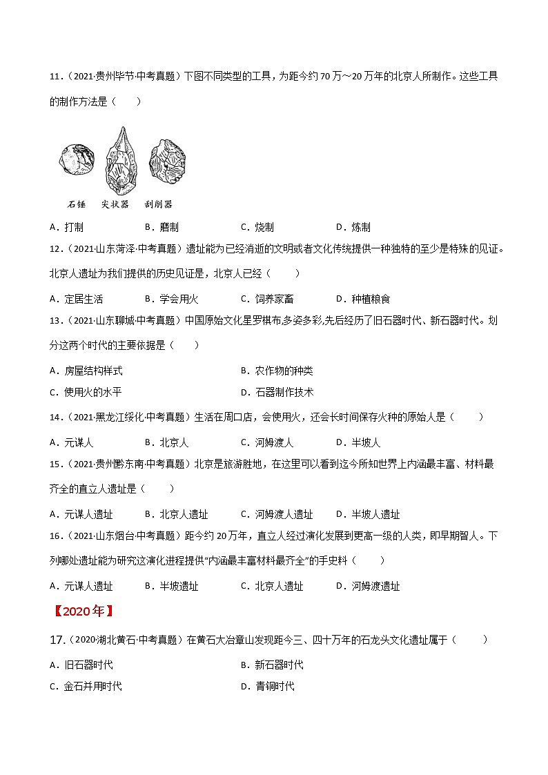 初中历史中考复习 专题01 史前时期：中国境内人类的活动与文明的起源（原卷版）第3页