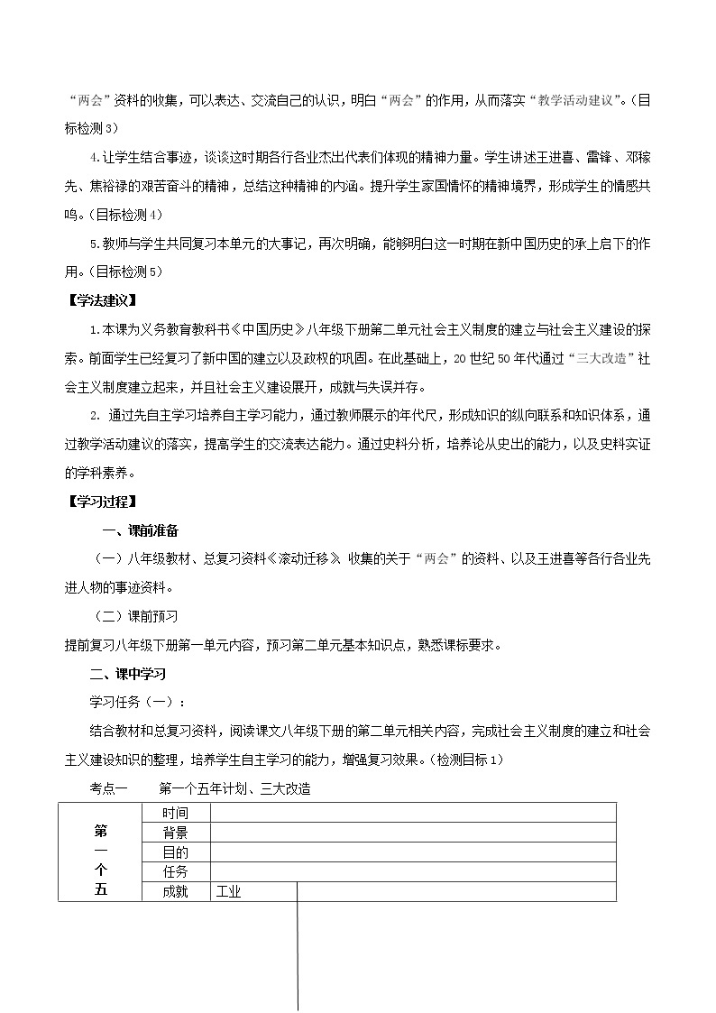 初中历史中考复习 专题02 社会主义制度的建立与社会主义建设的探索（学历案）02