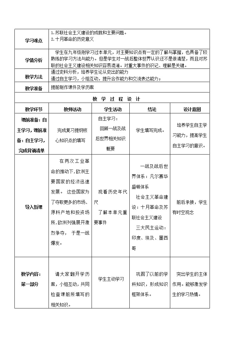 初中历史中考复习 专题01 第一次世界大战和战后初期的世界（教学设计）02