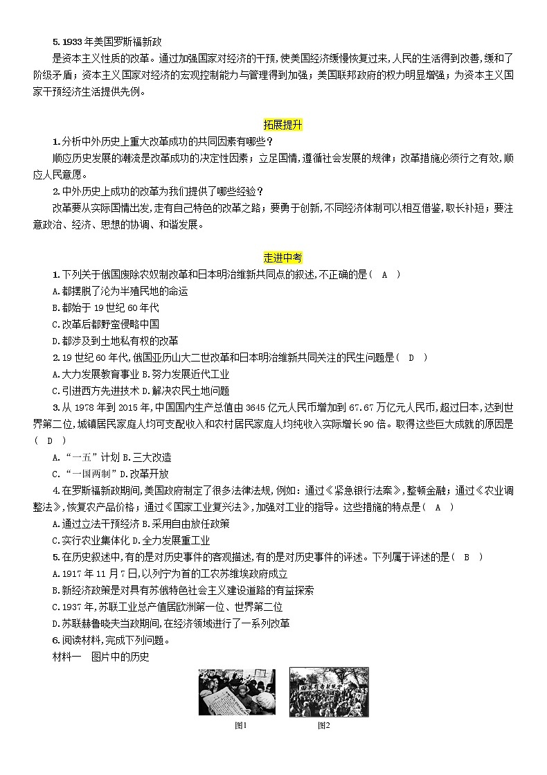 初中历史中考复习 中考历史总复习第二编热点专题突破专题2中外历史上的重大改革试题第2页