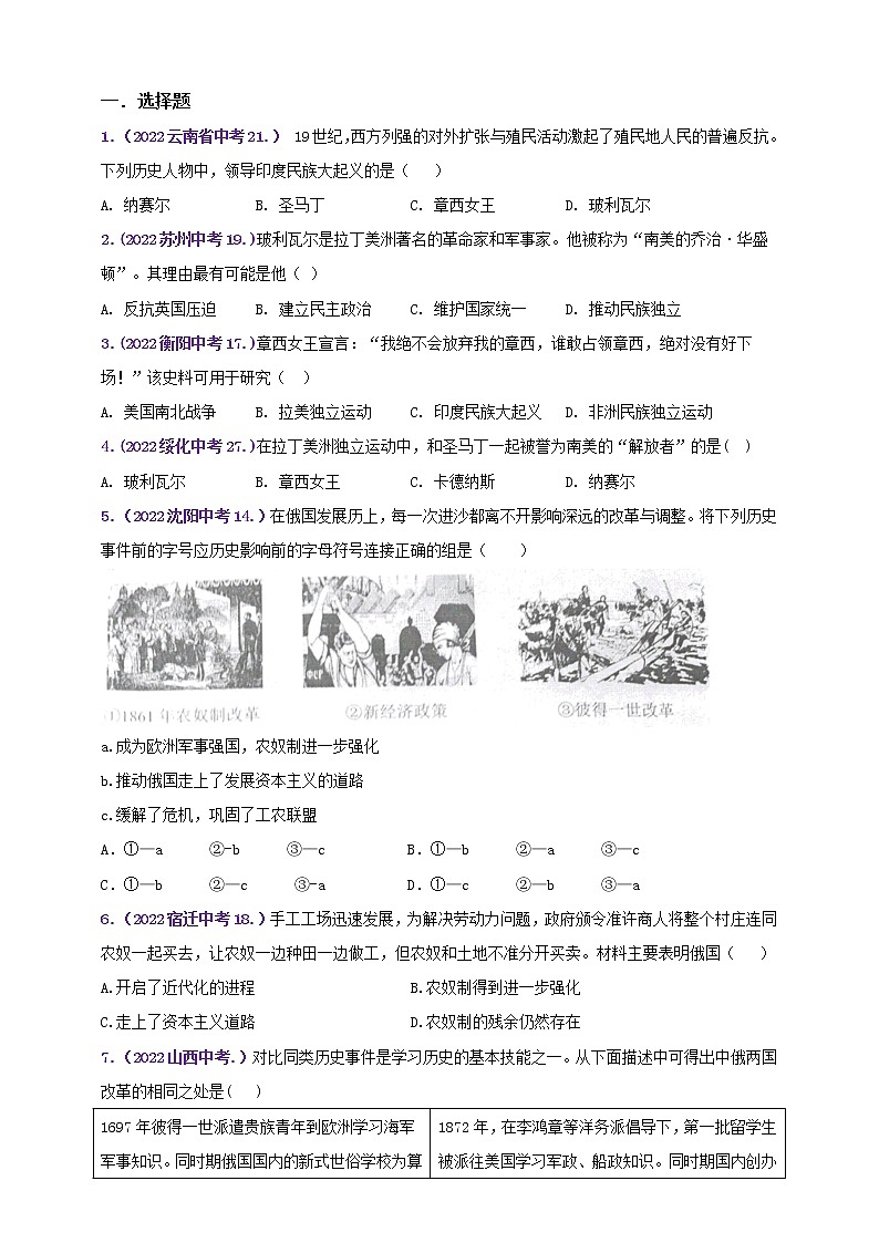 九下第一单元殖民地人民的反抗与资本主义制度的扩展———知识点精讲+2022真题练习（学生版）第3页