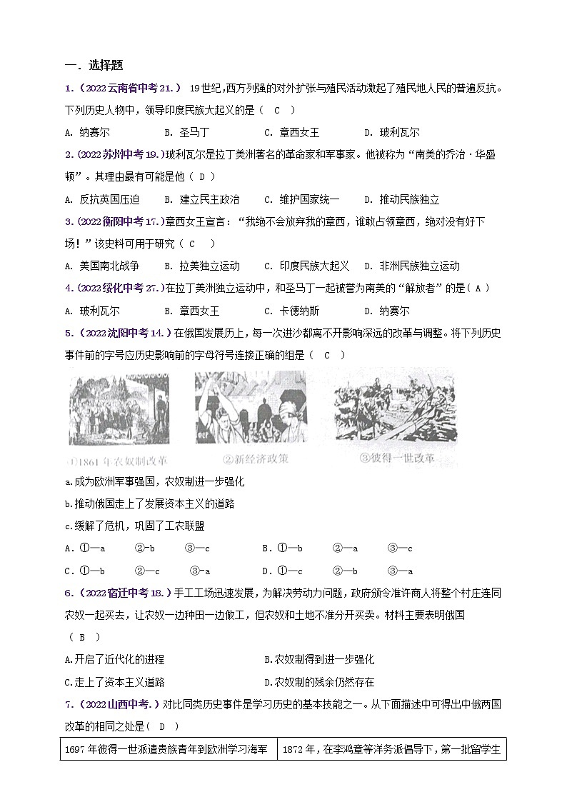九下第一单元殖民地人民的反抗与资本主义制度的扩展———知识点精讲+2022真题练习（教师版）第3页
