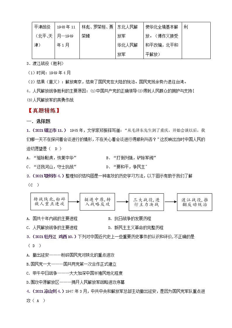 【备战2023】八上第七单元人民解放战争——中考历史一轮复习 知识点精讲+2022真题练习（教师版+学生版）03