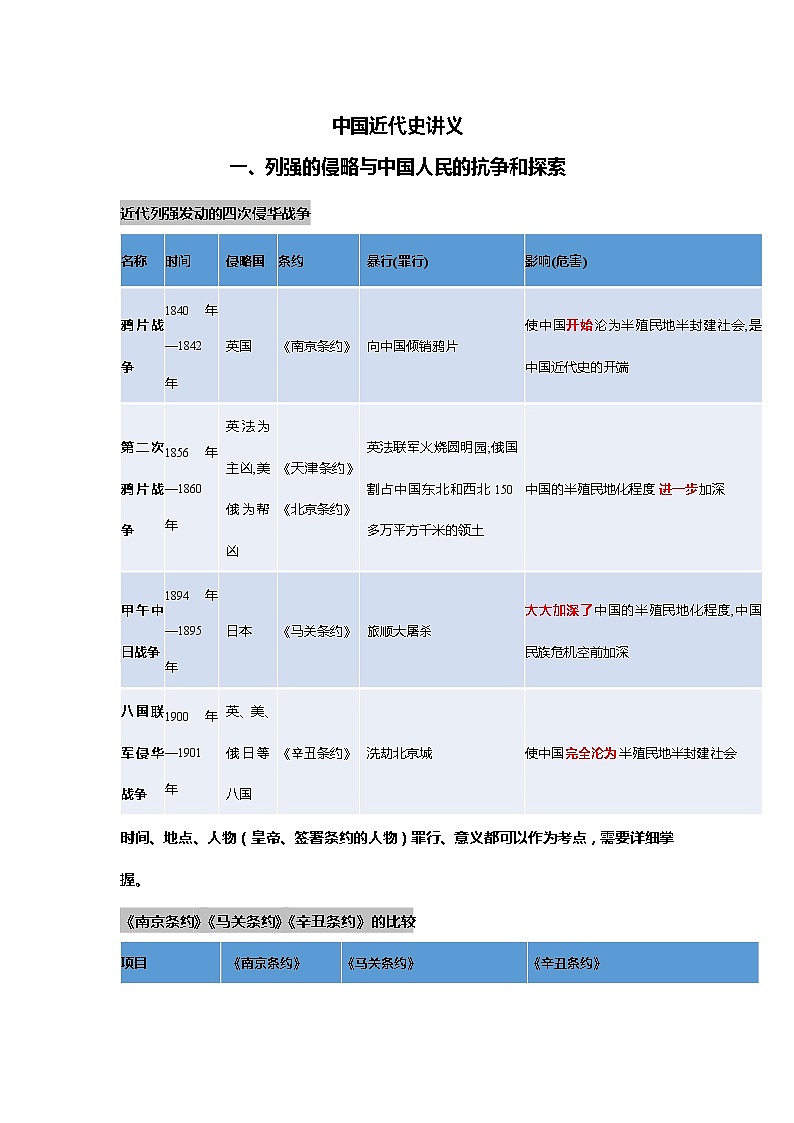 初中历史中考复习 专题04 中国近代史精要-直击2020年中考历史“带上考场”素材包第1页