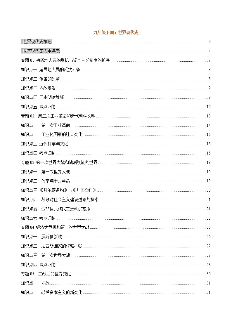 初中历史中考复习 专题06 世界现代史（九年级下册）-【口袋书】2022年中考历史必背知识手册第1页