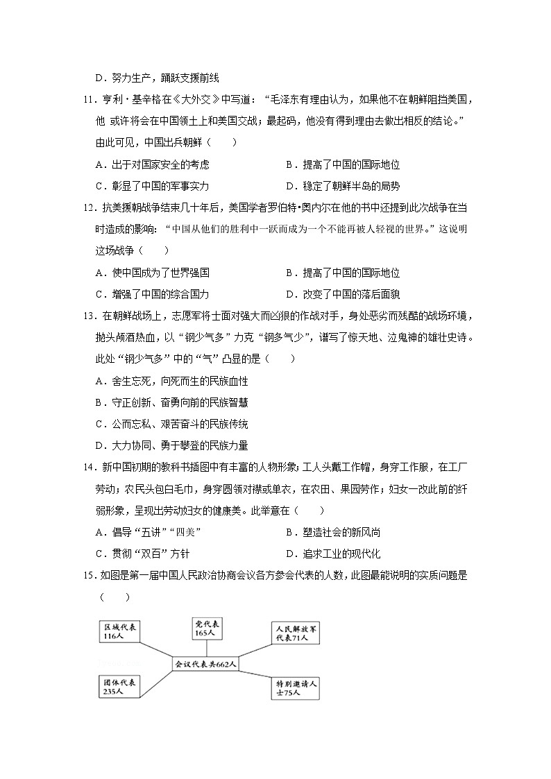 初中历史中考复习 专题16 中华人民共和国的成立和巩固（原卷版）第3页