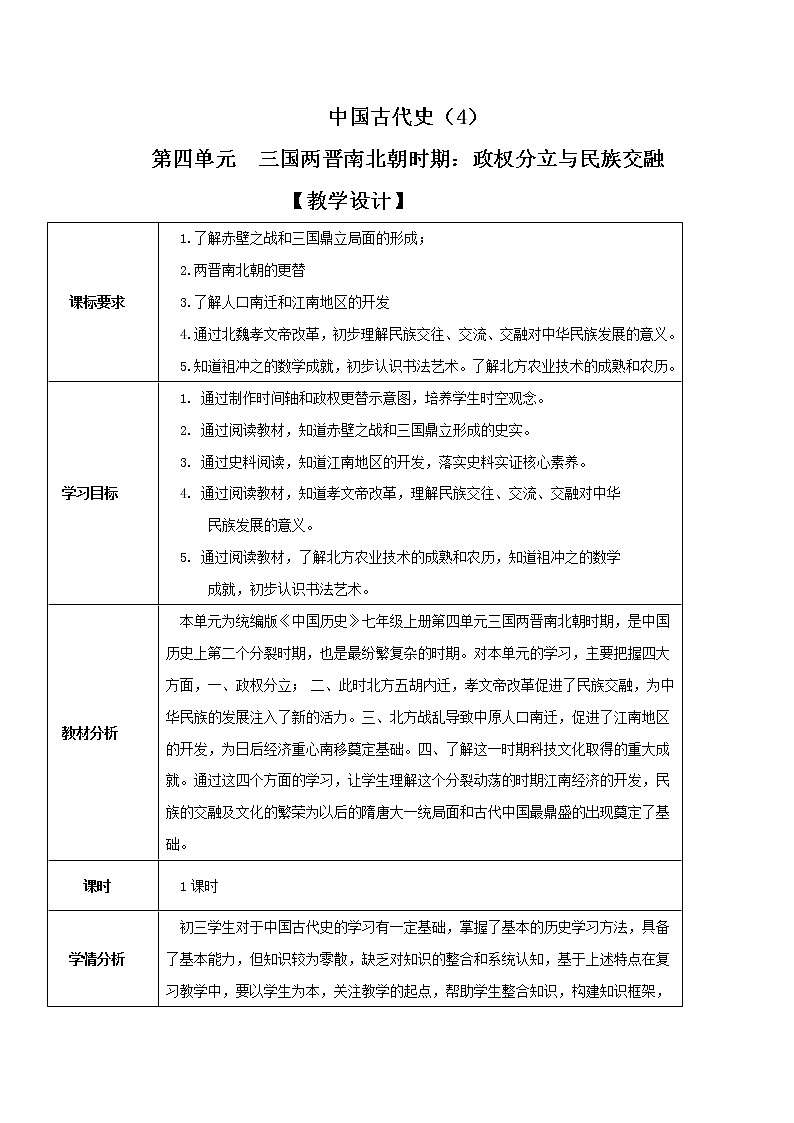 初中历史中考复习 专题04  三国两晋南北朝时期：政权分立与民族融合01