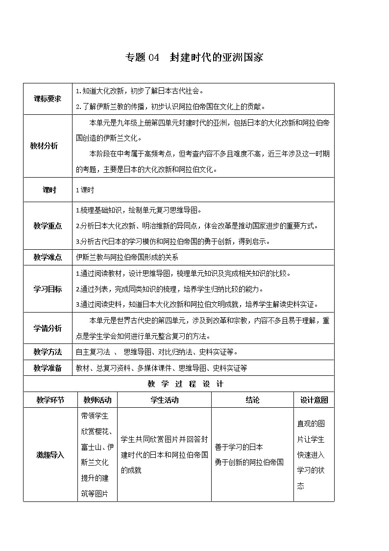 初中历史中考复习 专题04 封建时代的亚洲国家第1页