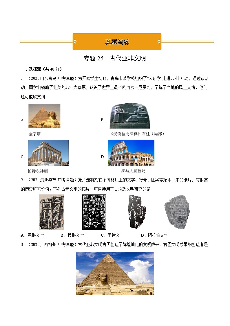 初中历史中考复习 专题25 古代亚非文明（原卷版）第1页