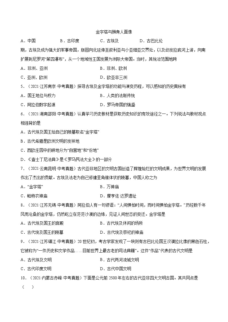 初中历史中考复习 专题25 古代亚非文明（原卷版）第2页