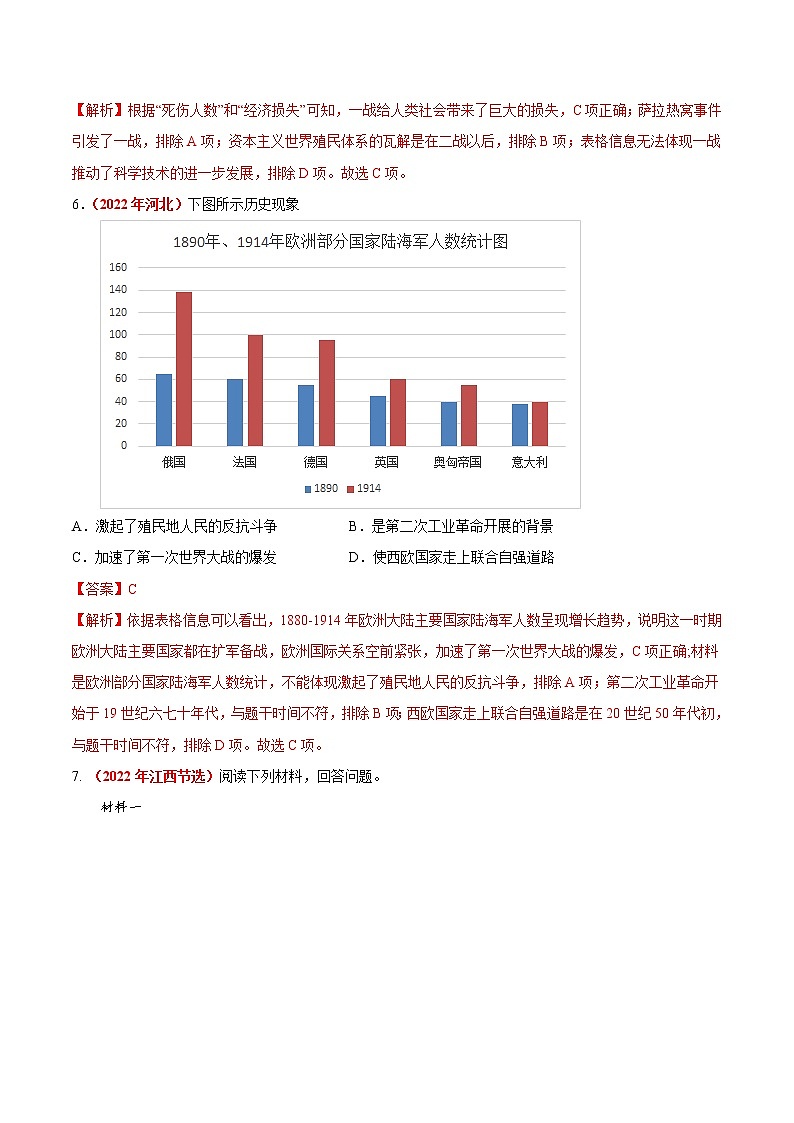 初中历史中考复习 专题27 第一次世界大战和战后初期的世界（第01期）-2022年中考历史真题分项汇编（全国通用）（解析版）03