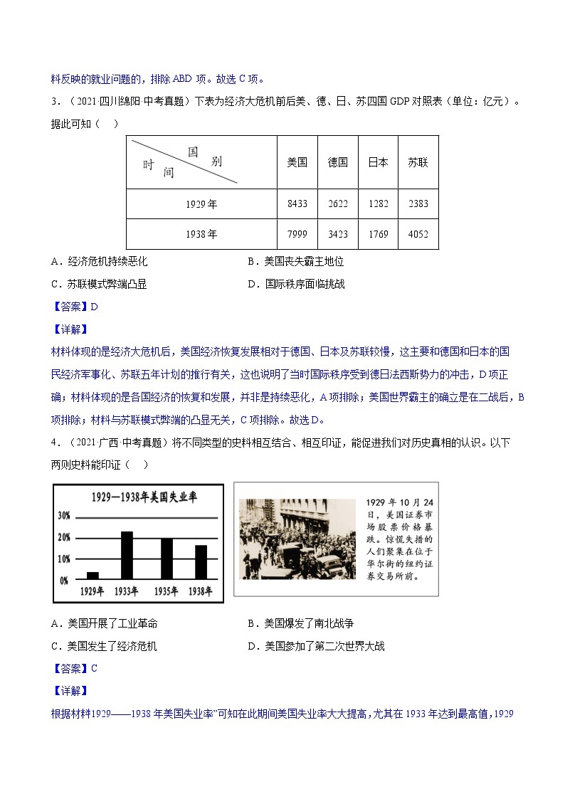 初中历史中考复习 专题36 经济大危机和第二次世界大战（教师版）02