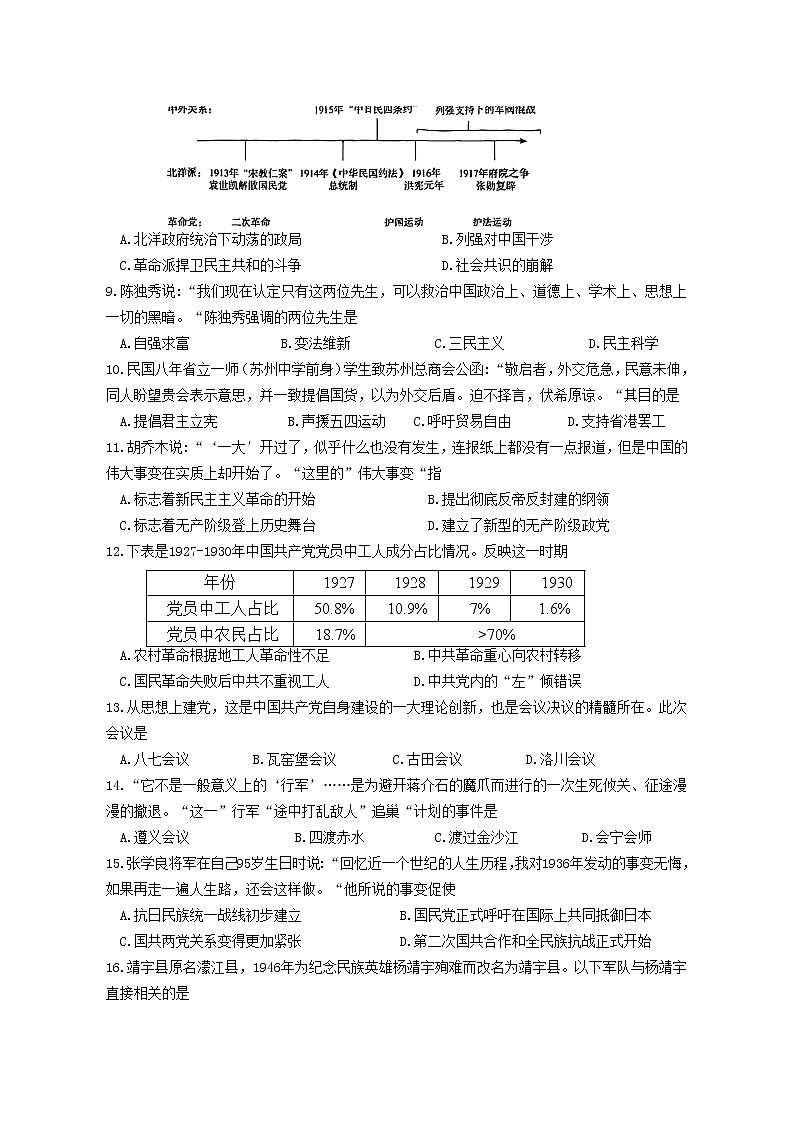 昆山、常熟、太仓、张家港市2022-2023学年八年级上学期历史期末阳光测评第2页