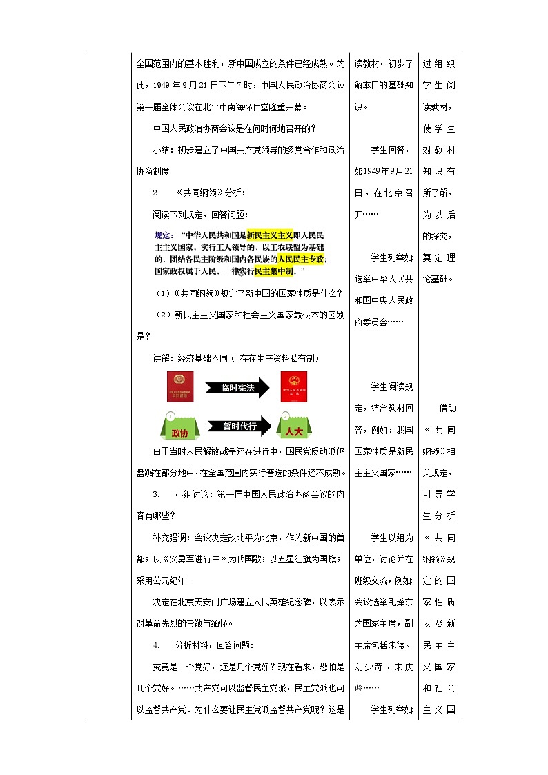 第1课 中华人民共和国成立核心素养教案  人教部编版八年级历史下册02