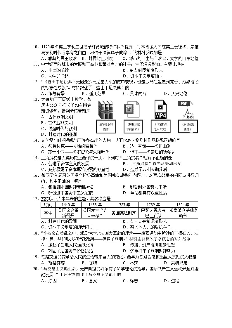 湖南省岳阳市城区2022-2023学年九年级上学期期末教学质量监测历史试题（含答案）02