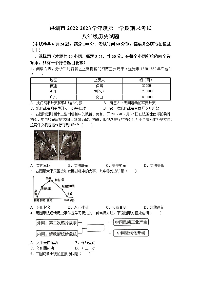 湖北省荆州市洪湖市2022-2023学年八年级上学期期末历史试题第1页