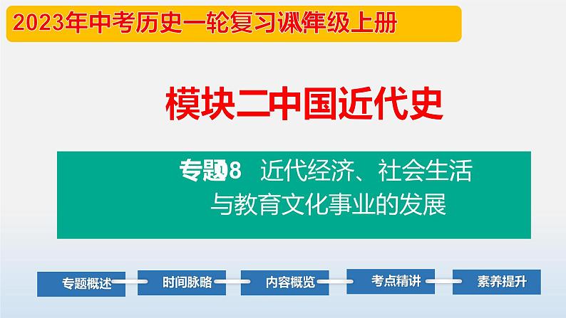 专题08 近代经济、社会生活与教育文化事业的发展-中考历史第一轮复习夯实基础靶向示范课件（部编版）01