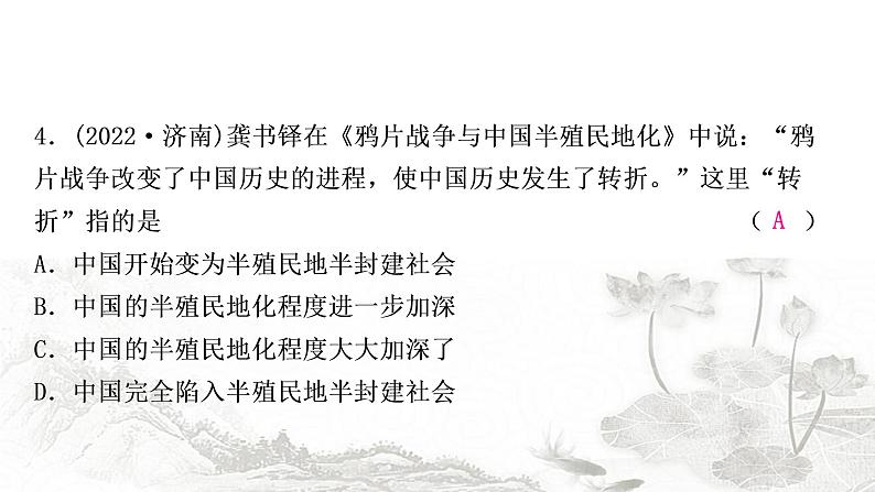 中考历史复习中国近代史第一单元中国开始沦为半殖民地半封建社会作业课件05