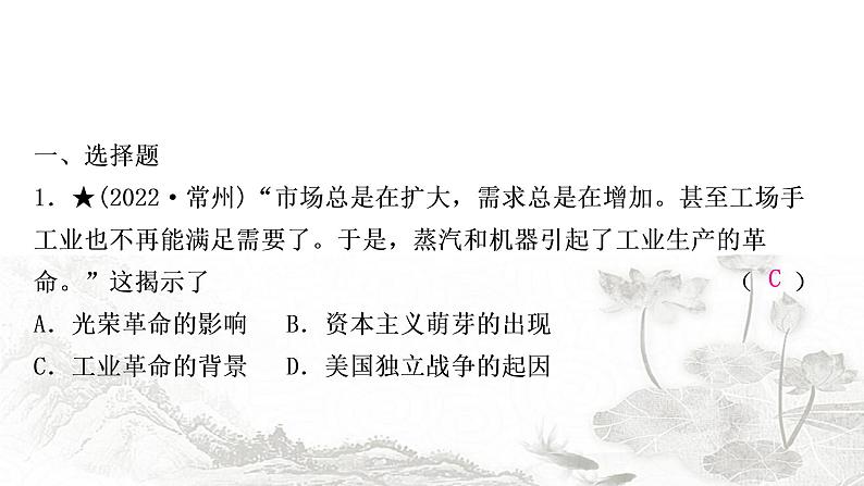 中考历史复习世界近代史第三单元工业革命和国际共产主义运动的兴起作业课件第2页