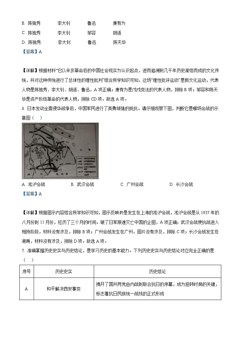 2022年湖北省江汉油田、潜江、天门、仙桃市初中学业水平考试中考历史真题（教师版）03