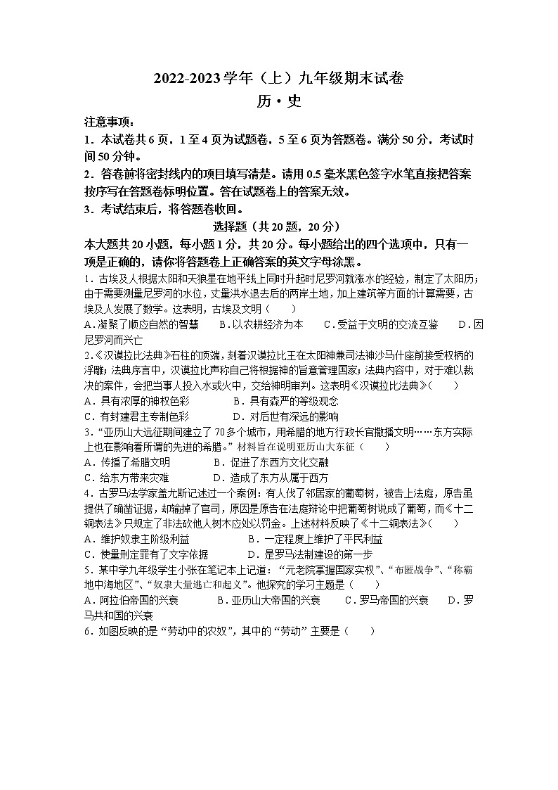 河南省焦作市2022-2023学年九年级上学期期末历史试题第1页