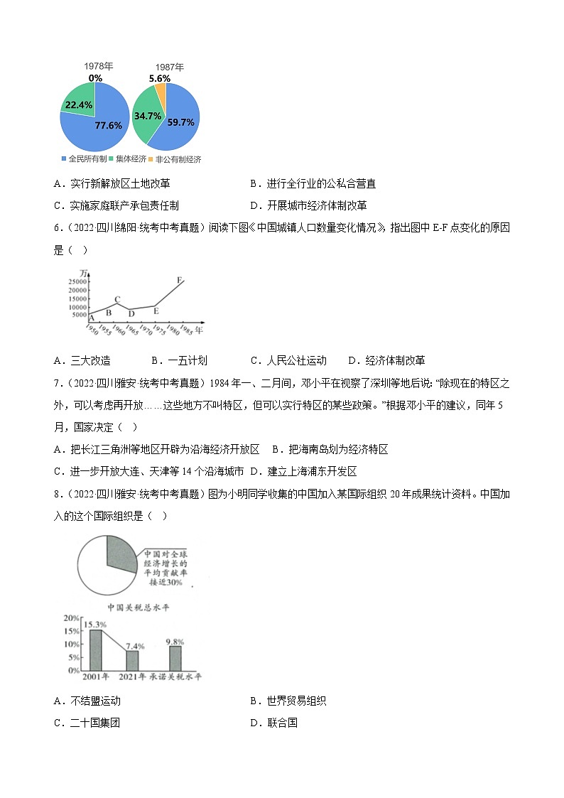 四川省2023年中考备考历史一轮复习中国特色社会主义道路 练习题第2页