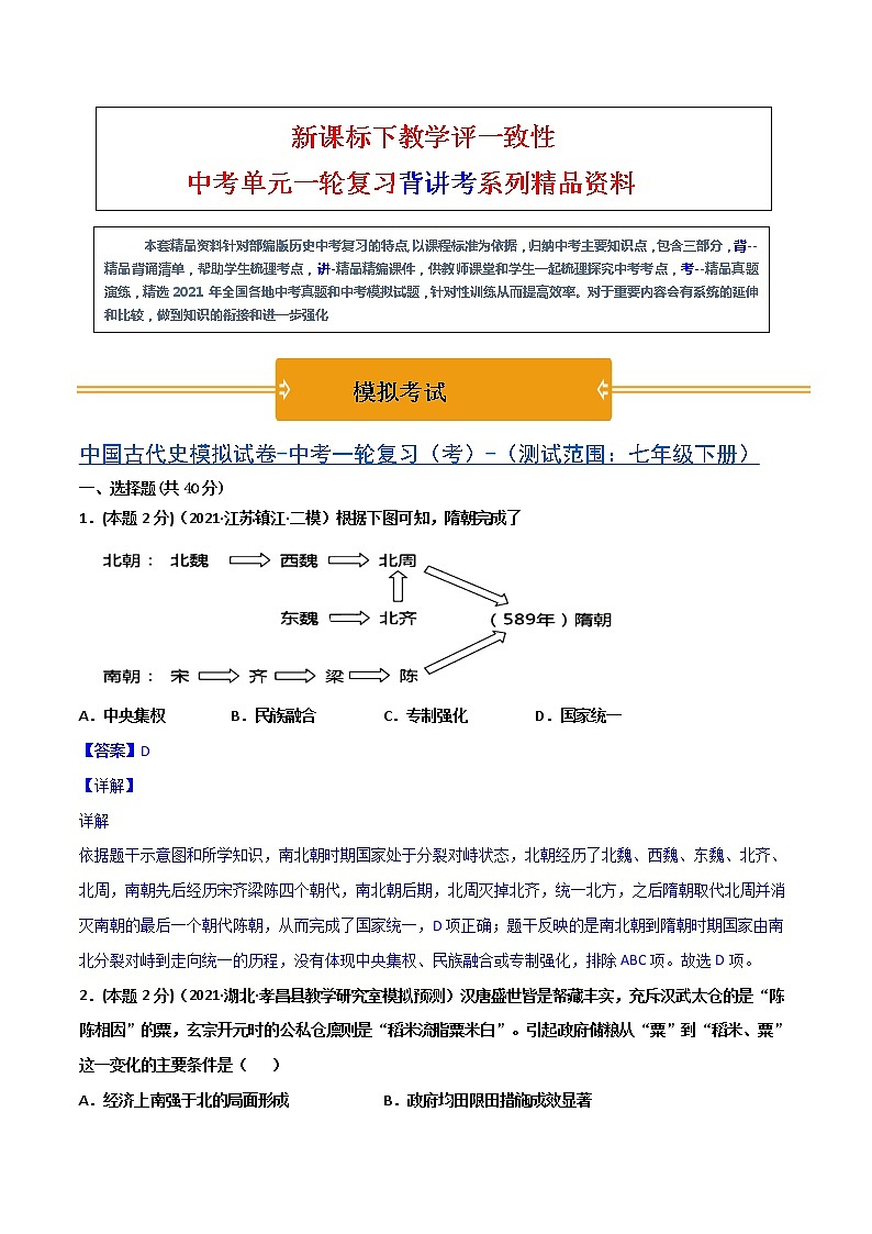 【中考一轮复习】中考历史一轮复习背诵+精讲+讲练：专题08《中国古代史综合：古代史综述+时空线索+思维导图+易错提醒》（精品课件+背诵清单+模拟题含答案）01