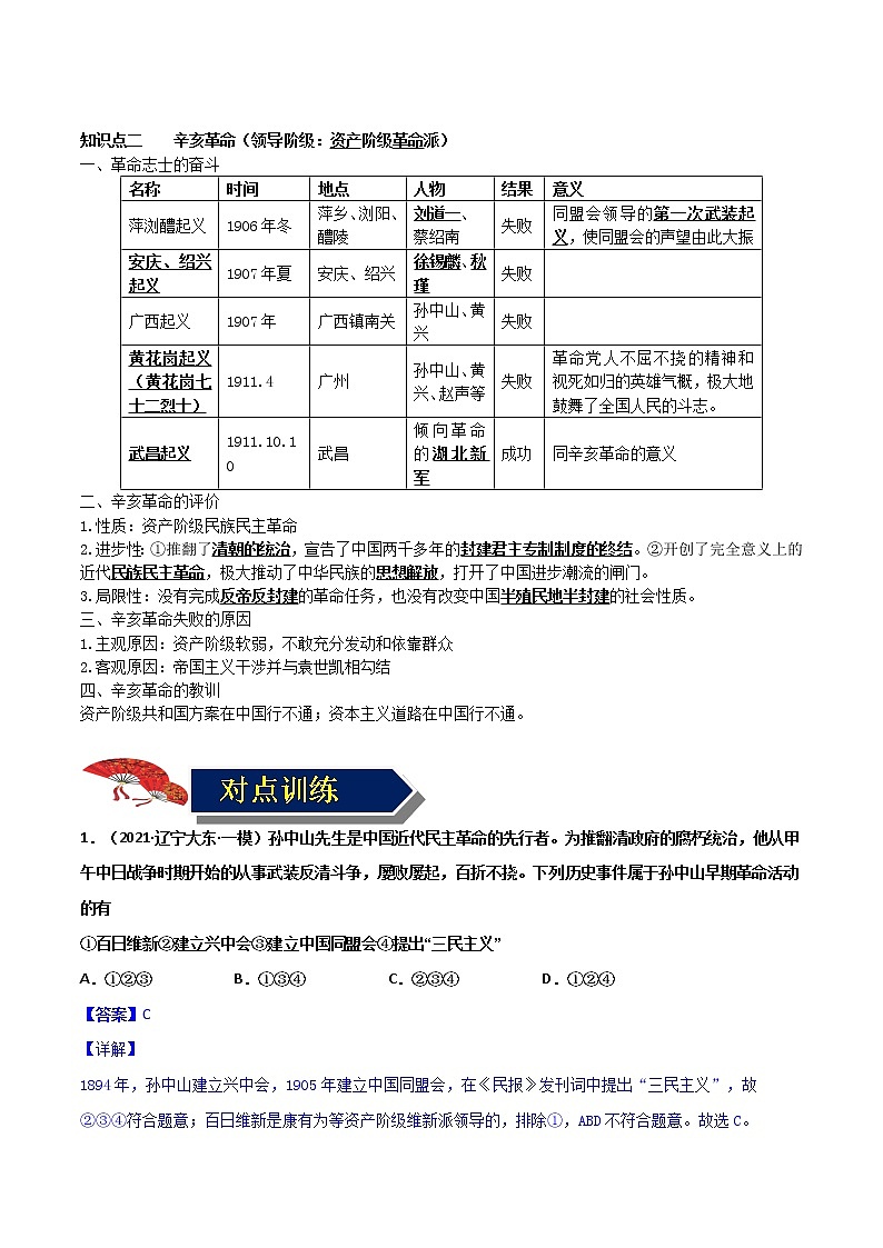 【中考一轮复习】中考历史一轮复习背诵+精讲+讲练：专题11《资产阶级民主革命与中华民国的建立》（精品课件+背诵清单+真题演练）02
