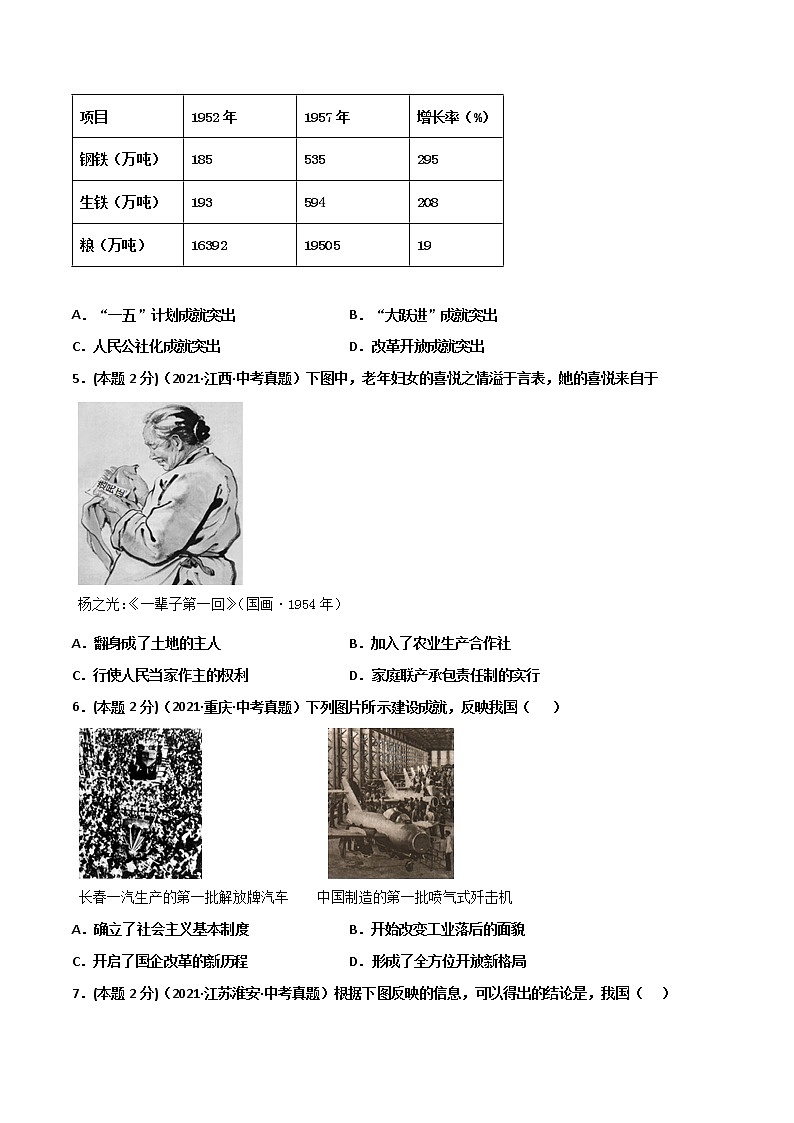 【中考一轮复习】中考历史一轮复习背诵+精讲+讲练：专题19《 社会主义制度的建立与社会主义建设的探索》（真题）第2页