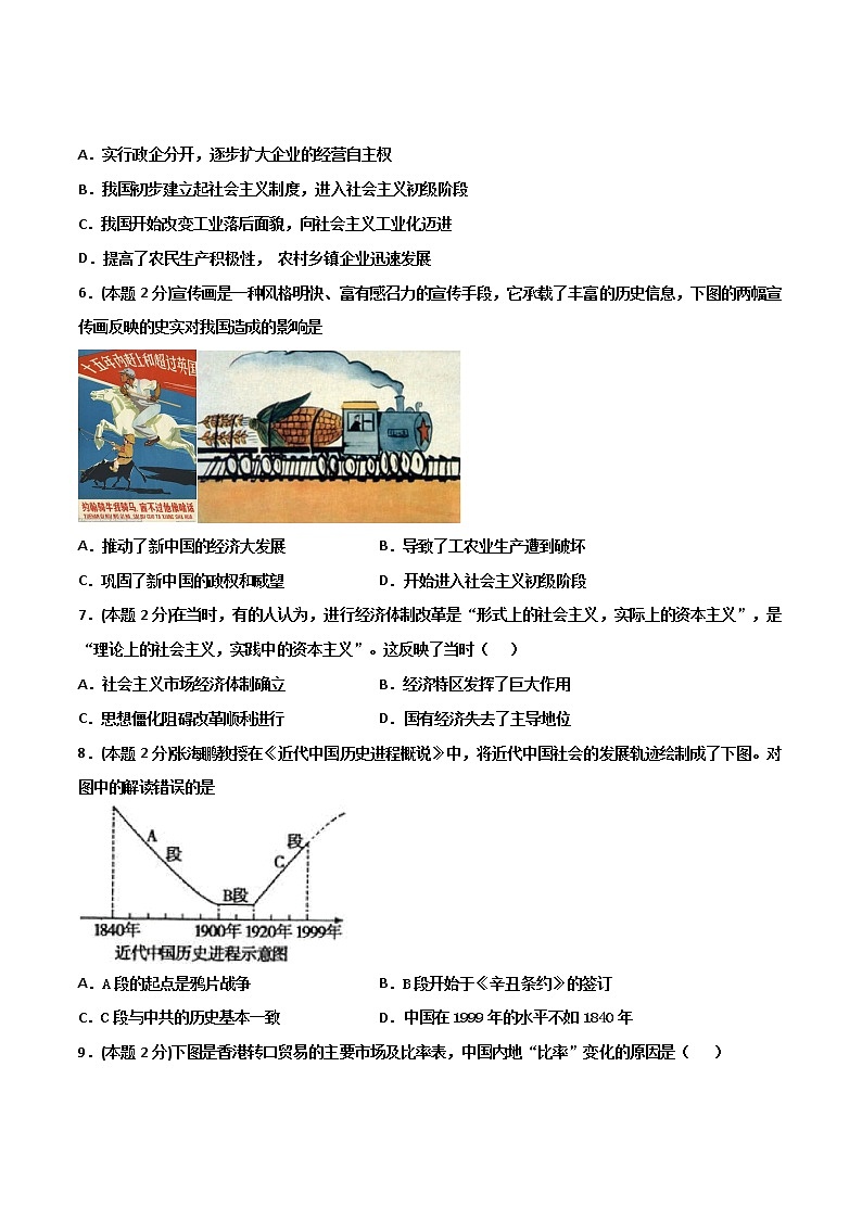 【中考一轮复习】中考历史一轮复习背诵+精讲+讲练：《中国现代史中考模拟预测试卷一》（八年级下册）(模拟卷）第3页