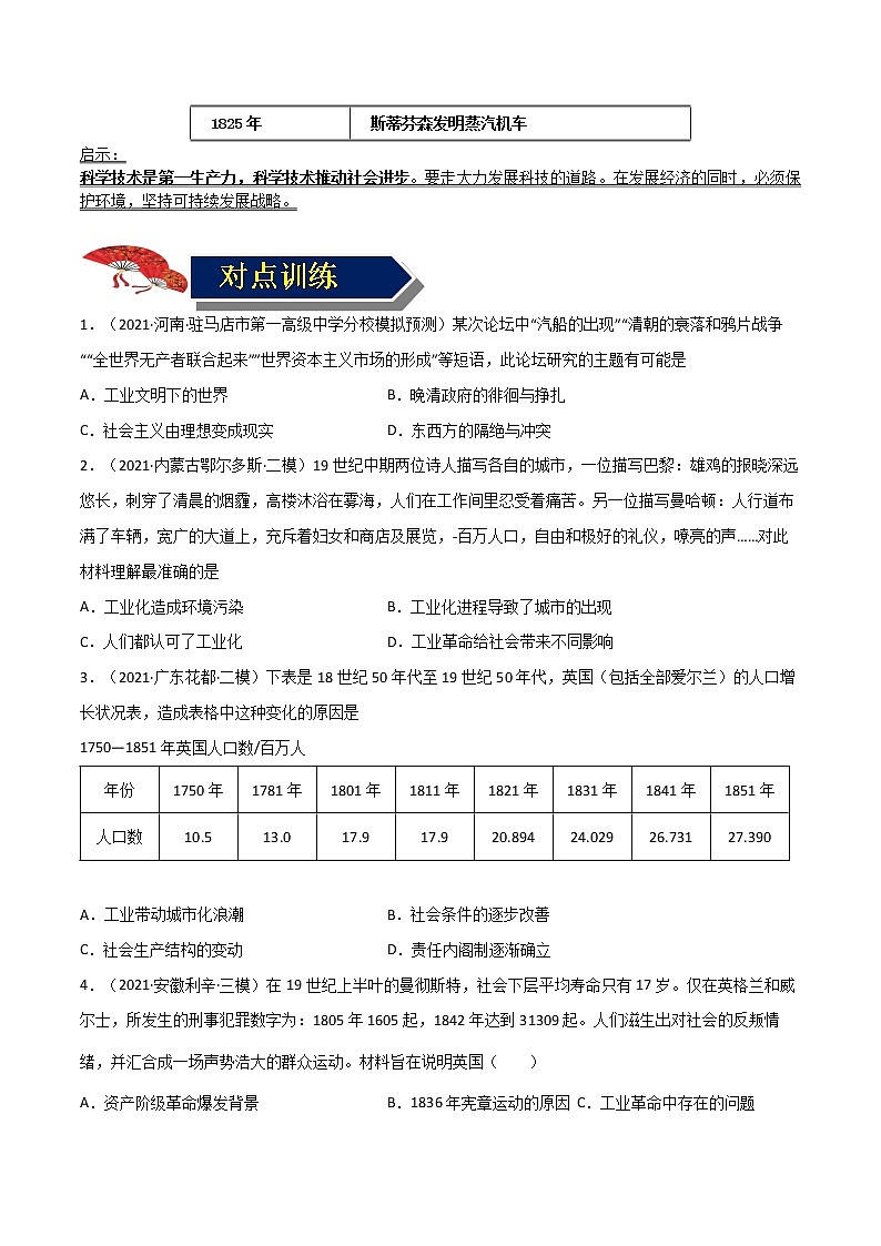 【中考一轮复习】中考历史一轮复习背诵+精讲+讲练：专题31《工业革命和国际共产主义运动的兴起》（精品课件+背诵清单+试题演练+真题演练）02