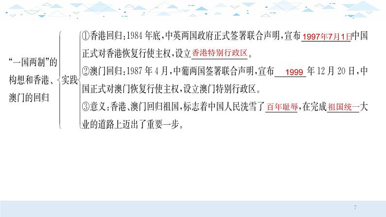 中考总复习历史15中国现代史三、民族团结与祖国统一课件07