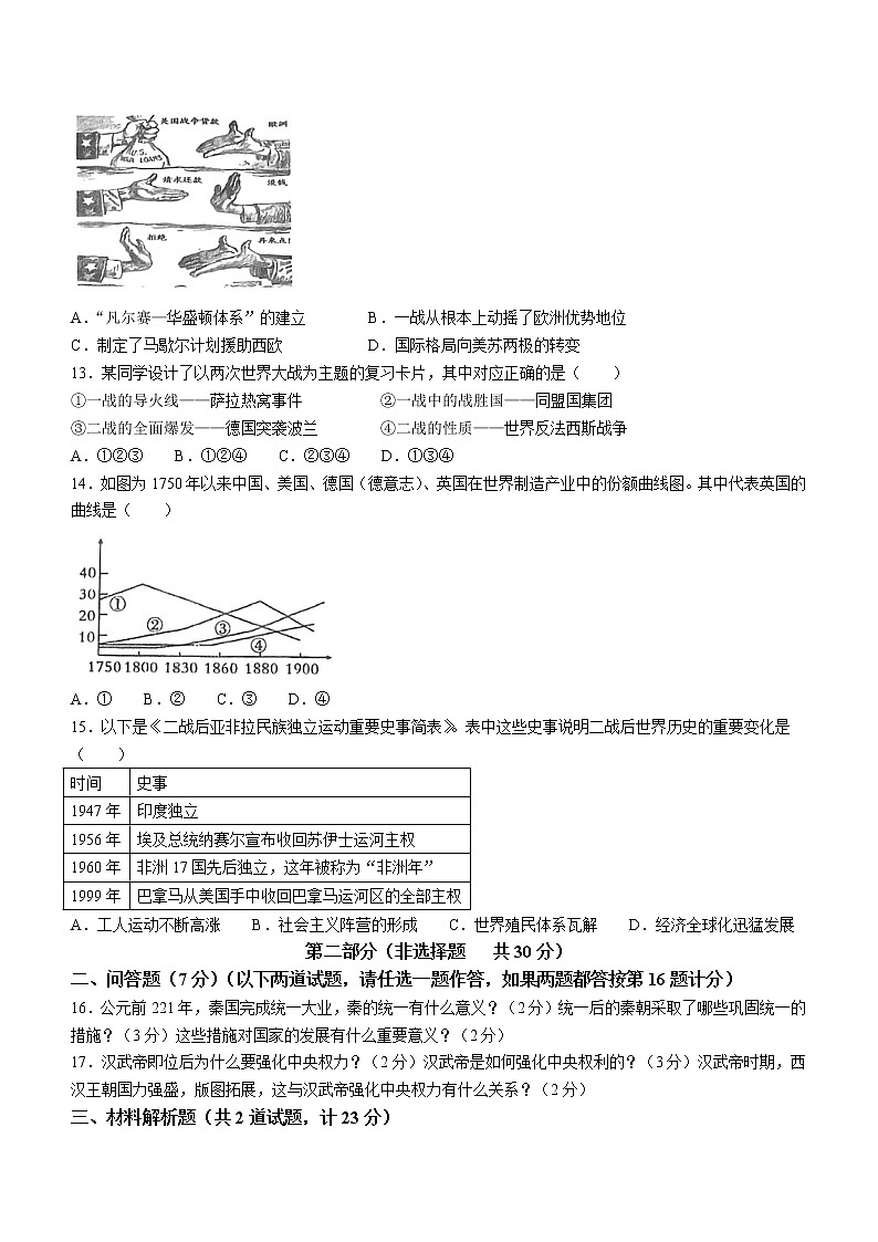 2023年陕西省宝鸡市陈仓区中考一模历史试题(无答案)03