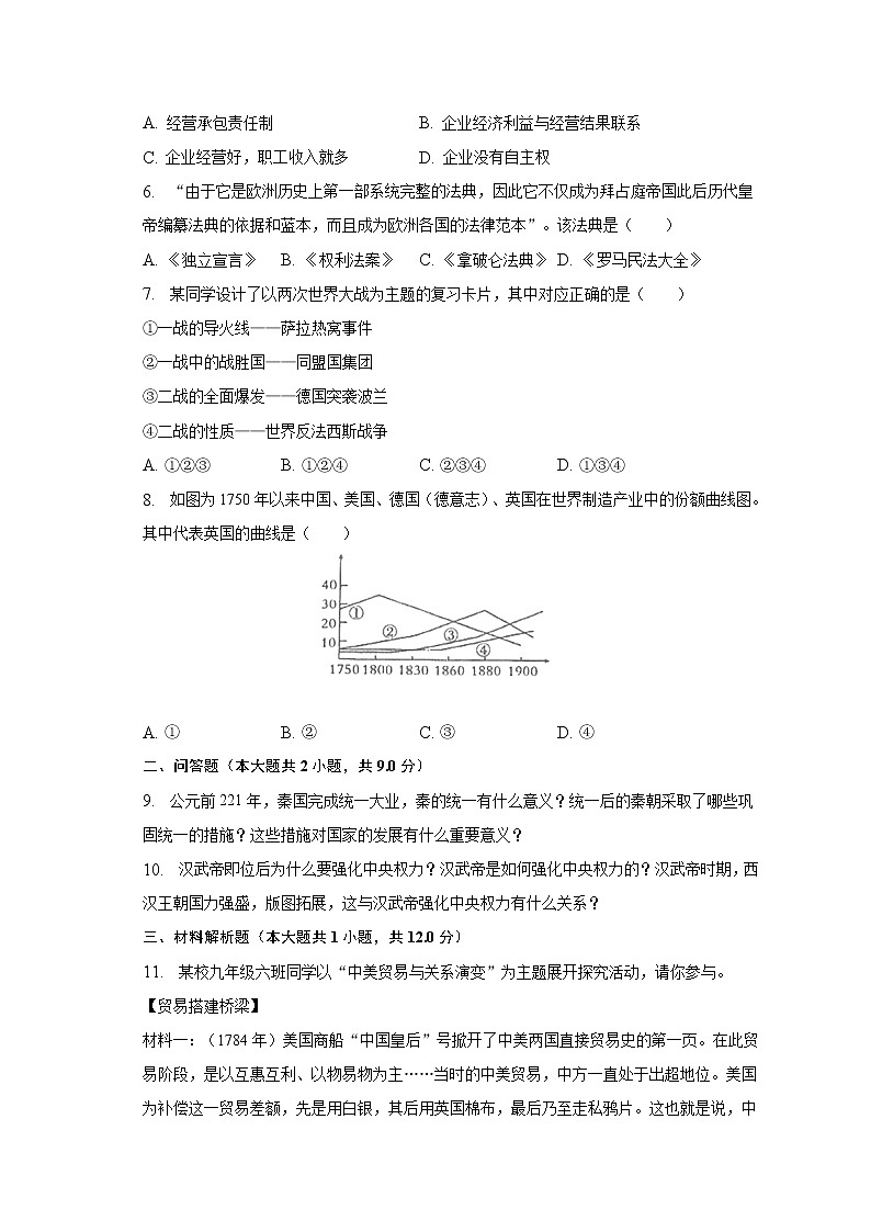 2023年陕西省宝鸡市陈仓区中考历史一模试卷（含解析）02