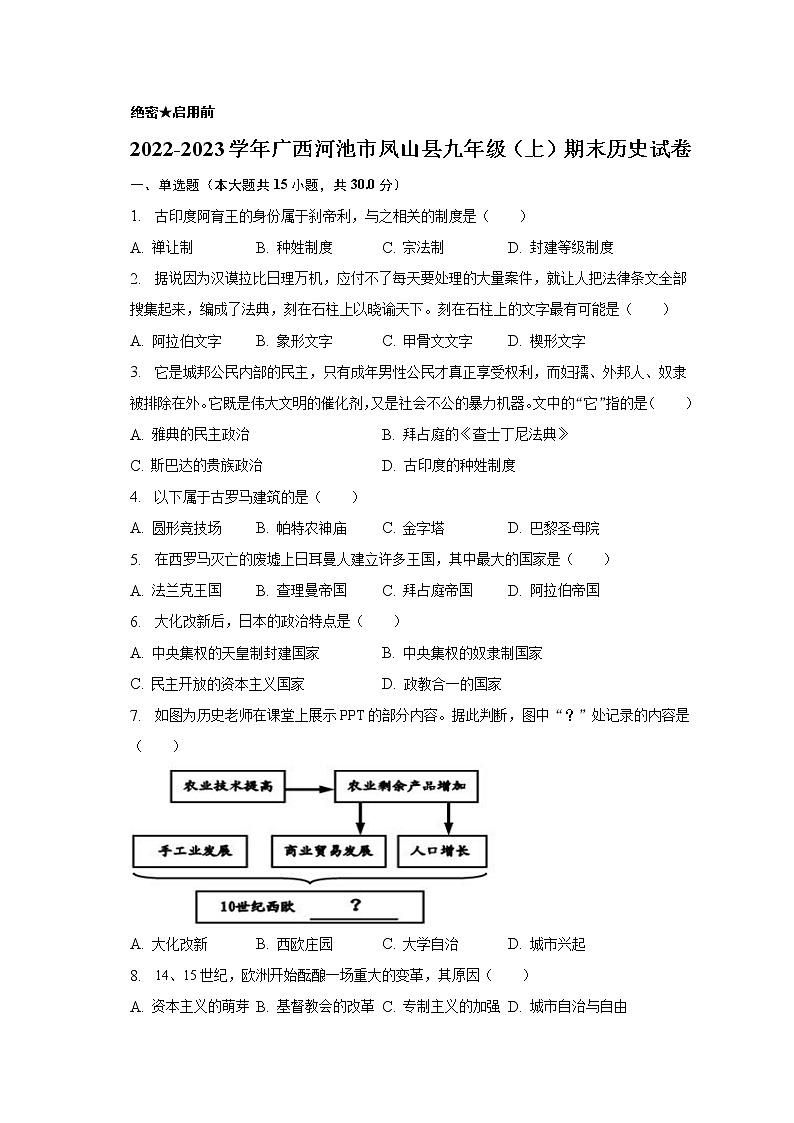 2022-2023学年广西河池市凤山县九年级（上）期末历史试卷（含解析）01