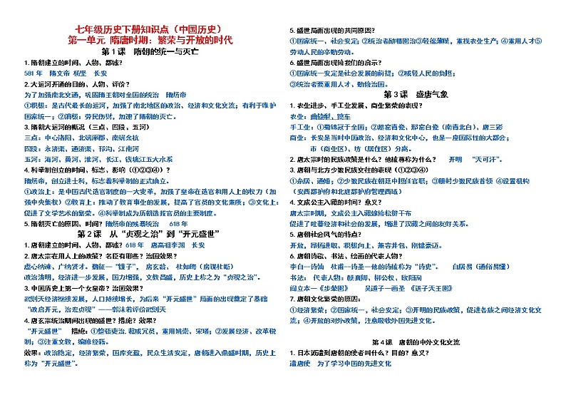 七年级历史下册知识点01