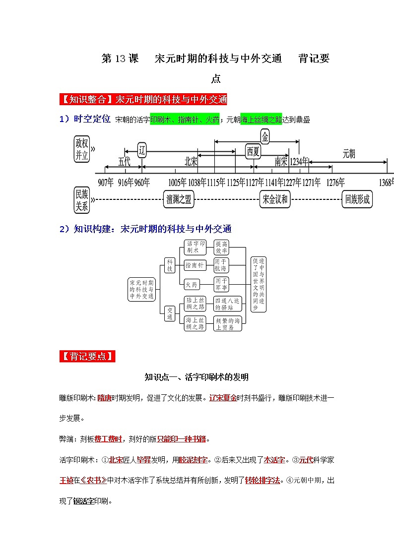 部编版七年级历史下册第第13课 宋元时期的科技与中外交通  课件（含视频）+教案+素材+背记要点清单+同步分层作业含解析卷01