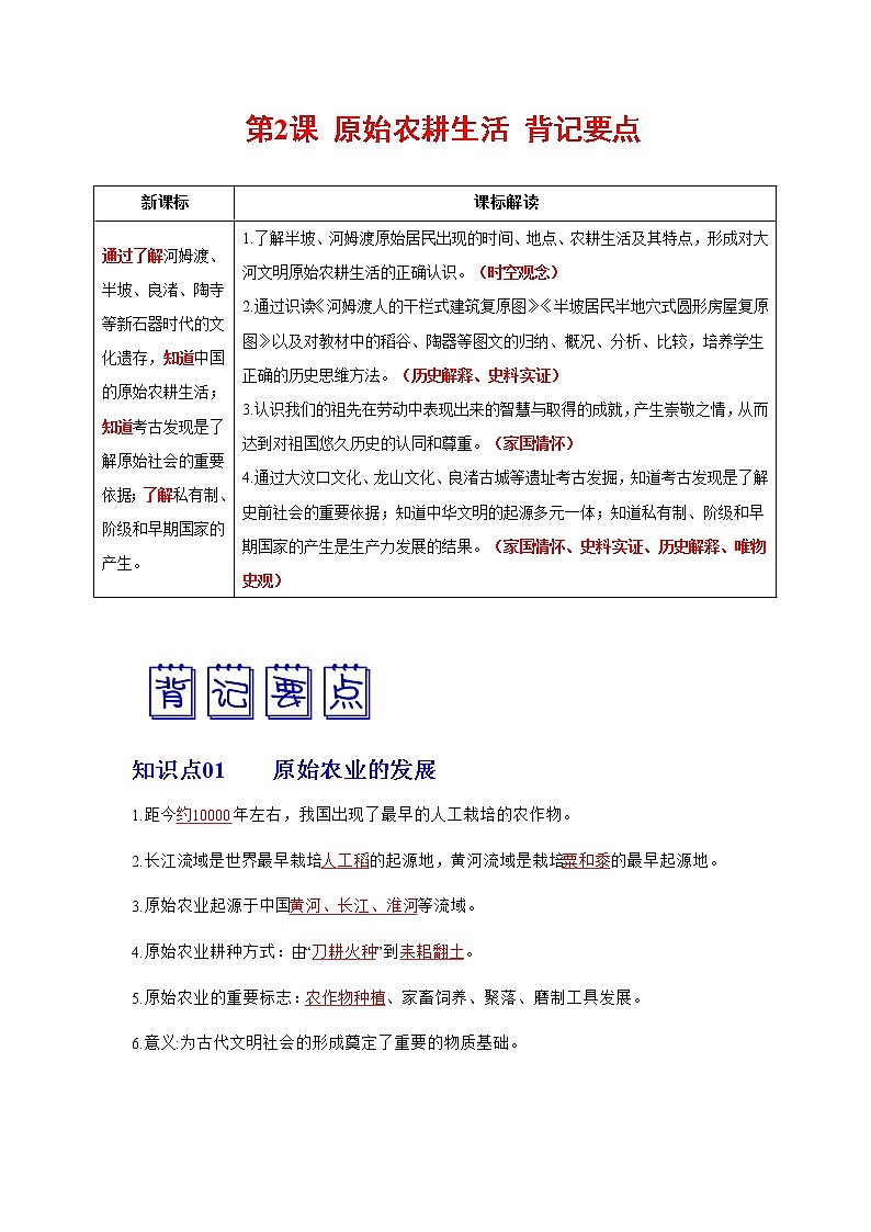 部编版七年级历史上册第2课  原始农耕生活 课件（含视频）+教案+素材+背记要点清单+同步分层作业含解析卷01