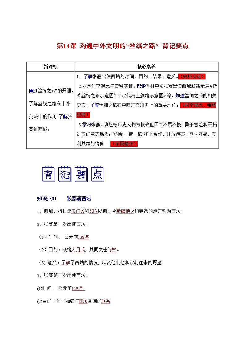 部编版七年级历史上册第14课 沟通中外文明的“丝绸之路”  课件（含视频）+教案+素材+背记要点清单+同步分层作业含解析卷01
