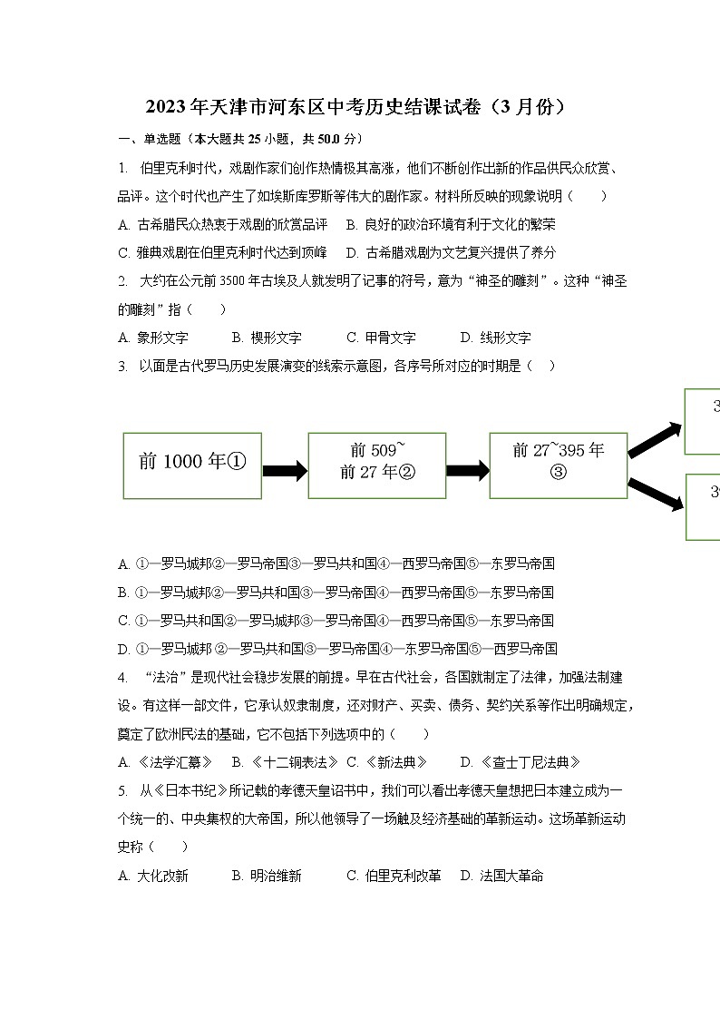 2023年天津市河东区中考历史结课试卷（3月份）（含解析）01