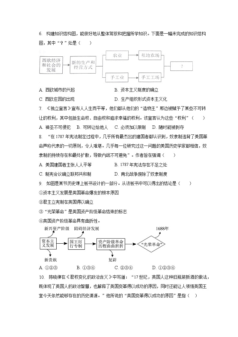 2023年天津市河东区中考历史结课试卷（3月份）（含解析）02
