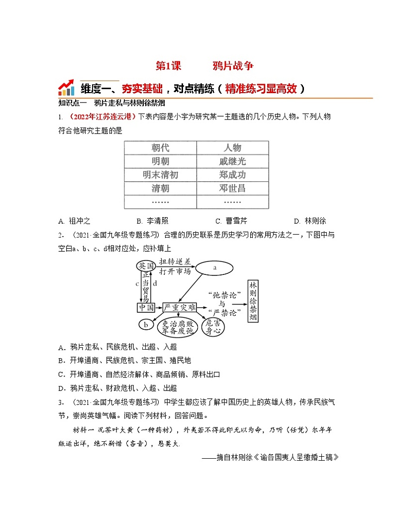 部编版八年级历史上册第1课 鸦片战争 课件（含视频）+教案+素材+背记要点清单+同步分层作业含解析卷01